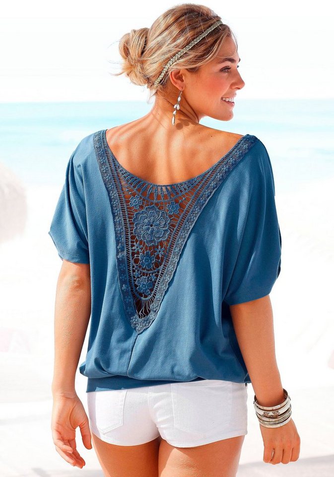 LASCANA Strandshirt mit Häkeleinsatz am Rücken, T-Shirt, weite Passform, luftig und locker von LASCANA