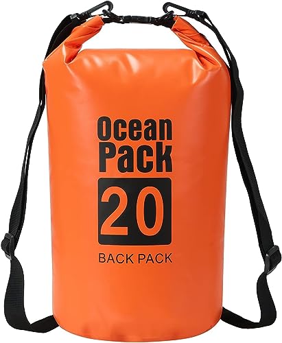 LATERN Wasserdichter Packsack, 20L PVC Trockensack Rucksack 100% wasserdichte Tasche mit Verstellbarem Doppelschultergurt zum Bootfahren Wandern Camping Reisen Angeln Meer Schwimmen (Orange) von LATERN