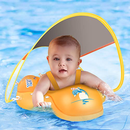 LAYCOL Schwimmring Baby mit abnehmbarem Sonnendach, Baby Float Aufblasbare schwimmreifen Baby für Baby ab 3-36 Monate(Orange, L) von LAYCOL