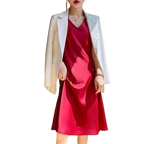 Elegante Kleider,Sommer-Satinkleid Für Damen Sexy Einfarbig Midi-Kleid Elegant Ärmellos V-Ausschnitt Langes Tank-Kleid Modisch A-Linie Fließendes Seidenkleid Cocktail-Strand-Abend-Party-Kleider B von LCDIUDIU