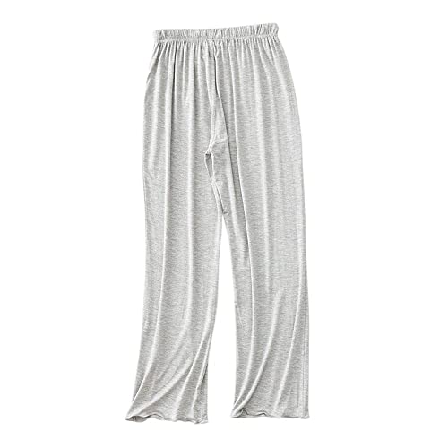 LCDIUDIU Pyjamahose Damen Lang,Weiche Bequeme Damen-Pyjamahose Lässig Schlicht Rüschen Schlafhose Sommer Locker Stretch Mit Kordelzug Weites Bein Yogahose Lounge Heimkleidung Nachtwäsche Hellgrau XL von LCDIUDIU