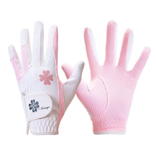 LCKJLJ Damen-Golfhandschuhe, Rechtshänder, Linkshänder, rutschfeste Handflächen, für jedes Wetter, weich, Vorteilspack, Damen-Golfhandschuhe, Regengriff, alle Wetterfarben, weich (weiß-rosa, 21 m) von LCKJLJ