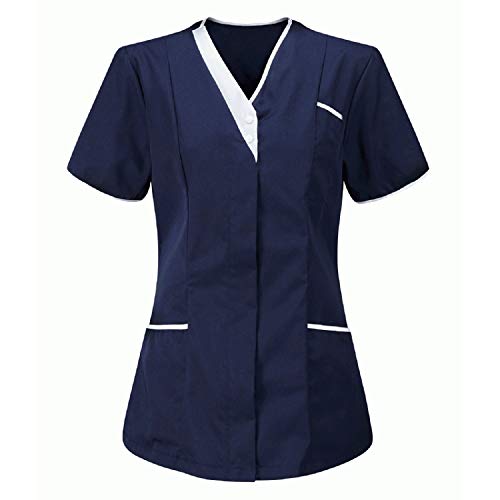 Kasaks Altenpflege Damen Kurzarm V-Neck Kasack Damen Pflege mit Karikatur Motiv und Taschen Uniform Berufsbekleidung Krankenschwester Kleidung Schlupfkasack Uniformen von LCpddajlspig