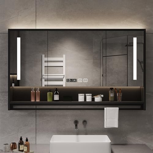 LDCBFTR Moderne Badezimmer -LED -Spiegelschrank mit 3 Türen Wallmounted Speicherverstellbare Regale Berührungssensor Spiegel Handtuchhalters -Syleslish -Waschtischlösung WFJ von LDCBFTR