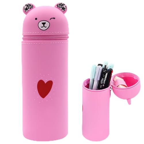 LDDYKZY 2-in-1 Silikon Federmäppchen, Stand up Federmäppchen, Kawaii, weiche Silikontasche, Cartoon Schultasche, Tischstifthalter, Reißverschluss, Silikon, Stiftetasche Buntstifte Marker von LDDYKZY