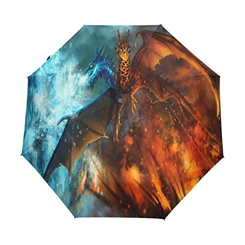 Blauer Drache Feuerfledermauskönig Regenschirm Automatik Auf-Zu Taschenschirm Umbrella Kompakt Schirme für Jungen Mädchen Strand Frauen von LDIYEU