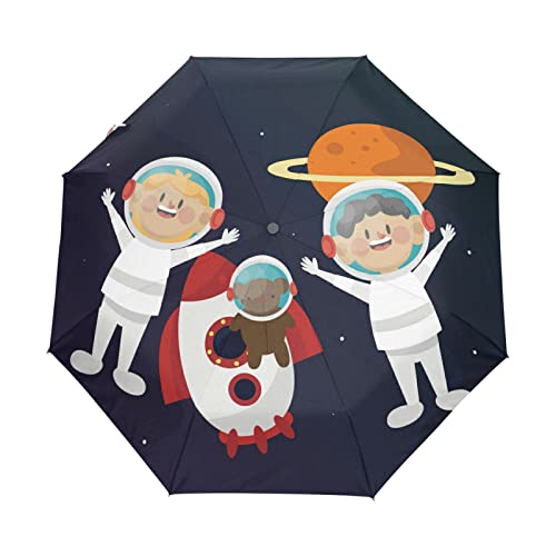 Coole Kinder Astronauten Universum Rakete Regenschirm Automatik Auf-Zu Taschenschirm Umbrella Kompakt Schirme für Jungen Mädchen Strand Frauen von LDIYEU