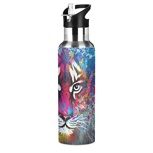 LDIYEU Abstrakter Bunter Tiger Wasserflasche Edelstahl Wasser Flasche Isolierte Isolier Auslaufsicher Wasserkanne Water Bottle(600 ml) von LDIYEU