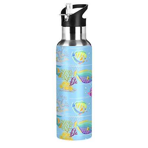 LDIYEU Bunte Seefische Wasserflasche Edelstahl Wasser Flasche Isolierte Isolier Auslaufsicher Wasserkanne Water Bottle(600 ml) von LDIYEU