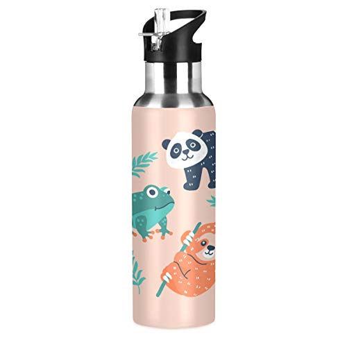 LDIYEU Cartoon Panda Tiger Schildkröte Wasserflasche Edelstahl Wasser Flasche Isolierte Isolier Auslaufsicher Wasserkanne Water Bottle(600 ml) von LDIYEU