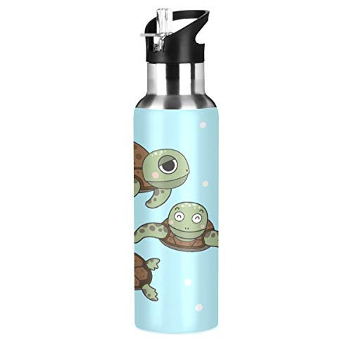 LDIYEU Cartoon Schlafenmeeresschildkröten Wasserflasche Edelstahl Wasser Flasche Isolierte Isolier Auslaufsicher Wasserkanne Water Bottle(600 ml) von LDIYEU