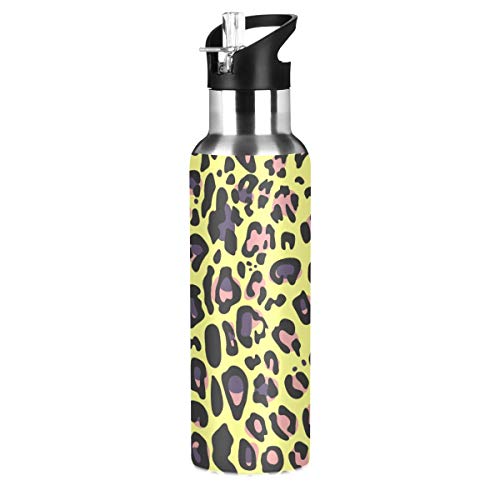LDIYEU Dunkelgelber Leopardenmuster Wasserflasche Edelstahl Wasser Flasche Isolierte Isolier Auslaufsicher Wasserkanne Water Bottle(600 ml) von LDIYEU