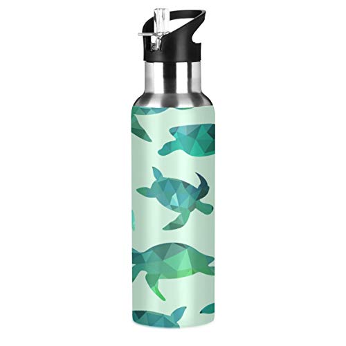 LDIYEU Grüne Schildkröte Abstrakte Kunst Wasserflasche Edelstahl Wasser Flasche Isolierte Isolier Auslaufsicher Wasserkanne Water Bottle(600 ml) von LDIYEU