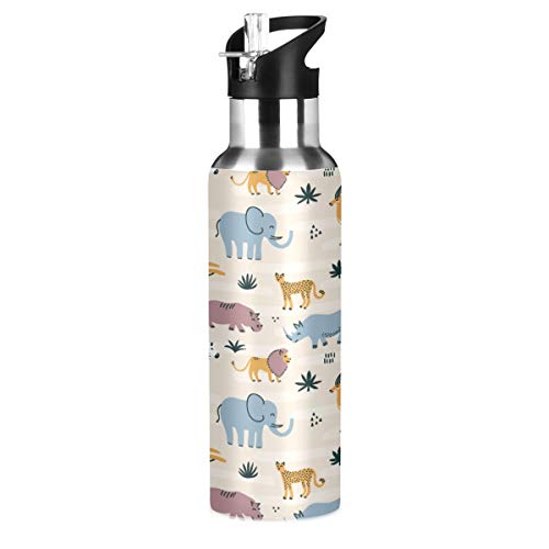 LDIYEU Wilde Tiere Elefantenlöwe Wasserflasche Edelstahl Wasser Flasche Isolierte Isolier Auslaufsicher Wasserkanne Water Bottle(600 ml) von LDIYEU
