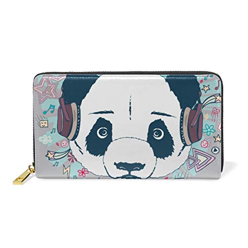 Lustige Muisc Panda Leder Brieftasche Reißverschluss Geldbörse Telefon Kreditkartenetui Portemonnaie Wallet für Frauen Mädchen Männer von LDIYEU