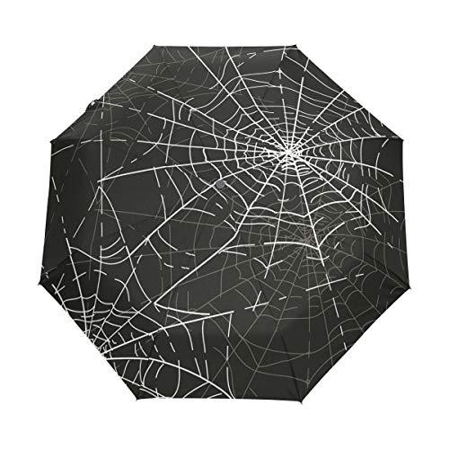 Schwarzes Spinnennetz Regenschirm Taschenschirm Auf-Zu Automatik Schirme Winddicht Leicht Kompakt UV-Schutz Reise Schirm für Jungen Mädchen Strand Frauen von LDIYEU