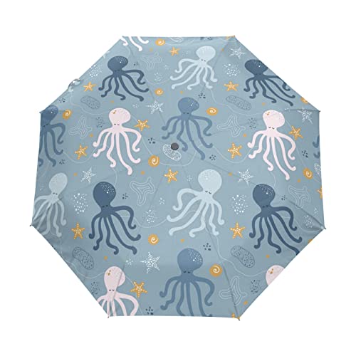 Weißer Blauer Oktopus Regenschirm Automatik Auf-Zu Taschenschirm Umbrella Kompakt Schirme für Jungen Mädchen Strand Frauen von LDIYEU