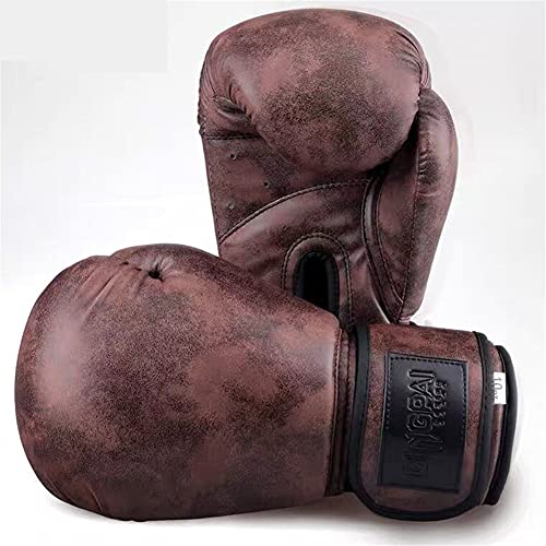 Boxhandschuhe Retro Style Erwachsene Kinder Männer und Frauen PU Leder Muay Thai MMA Sanda Fitness Kampfberuf Training Kampfhandschuhe 8OZ, 10OZ, 12OZ,Coffee Color,10oz von LDLD