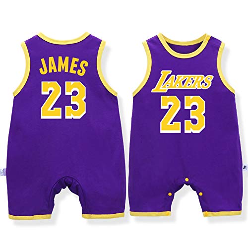 Baby Basketball Uniform, Gruppennummer, ärmellose Weste, 0-12 Monate Baumwolle James Lakers Overall,Purple-1,59cm von LDLXDR