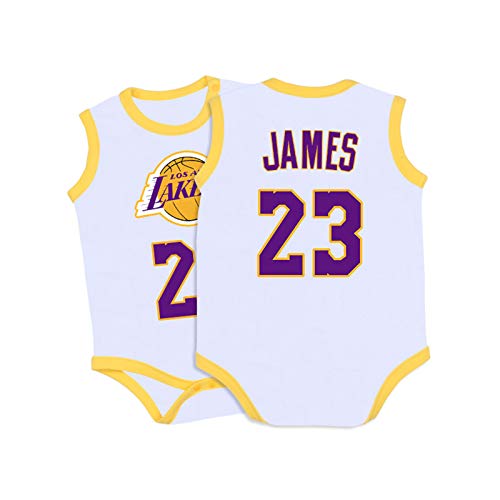 Baby Jersey Summer Warriors Lakers James Romper Ärmelloses einteiliges Trägershirt,Yellow+White,90cm von LDLXDR