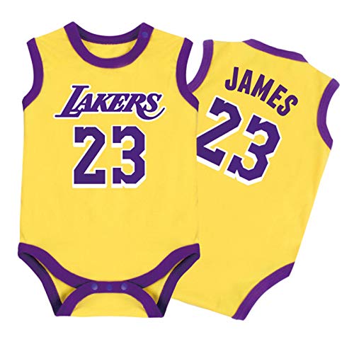 Baby Jersey Summer Warriors Lakers James Romper Ärmelloses einteiliges Trägershirt,Yellow-1,59cm von LDLXDR