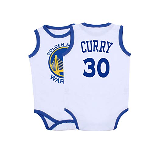 Baby Jersey Warriors Lakers James Romper Ärmellose Overall Weste 0-15 Monate,White+Blue,59CM von LDLXDR
