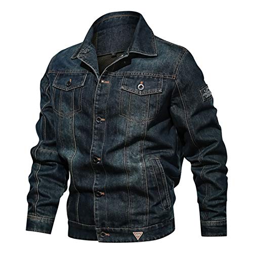 LDLXDR Herren-Jacken- 2020 Herren-Jeansjacke Große Reversjacke mit Mehreren Taschen,Blue-1,L von LDLXDR