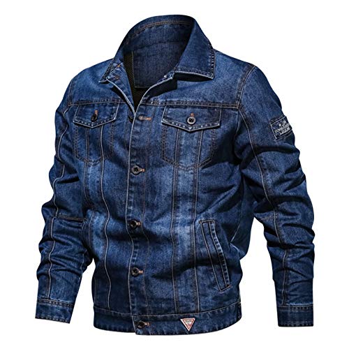 LDLXDR Herren-Jacken- 2020 Herren-Jeansjacke Große Reversjacke mit Mehreren Taschen,Blue-2,L von LDLXDR