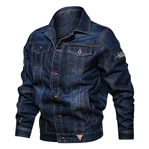 LDLXDR Herren-Jacken- 2020 Herren-Jeansjacke Große Reversjacke mit Mehreren Taschen,Blue-3,2XL von LDLXDR