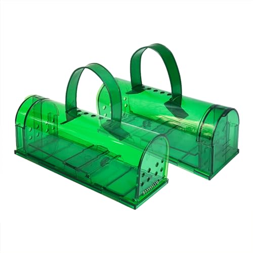 LDadgf 2 Packungen Kunststoff-Mausefallenkäfig Überseekäfig zum Fangen und Freilassen von Mäusen Wühlmaus Giftweizen (Green, One Size) von LDadgf