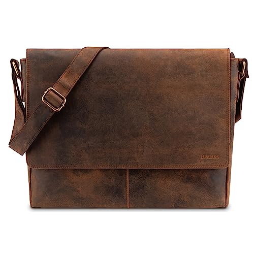 LEABAGS Messenger Bag, Acapulco Echtleder Aktentasche Herren & Damen, Leder Laptoptasche bis 15 Zoll, Umhängetasche mit Schultergurt 39 x 30 x 11 cm von LEABAGS