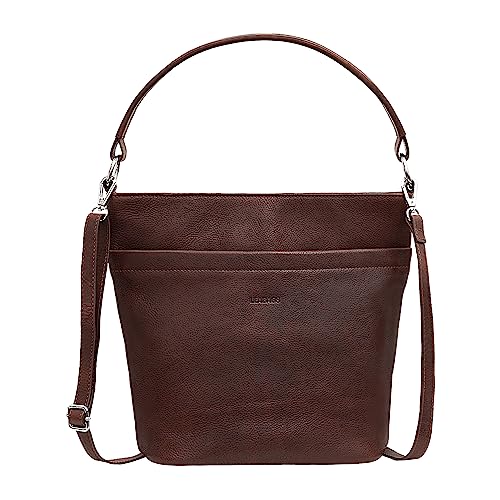 LEABAGS Leder Handtasche Damen I Premium Echtleder Tasche Damen I Tote Bag I Shopper Damen groß I Arbeitstasche I Beuteltasche Damen für Uni Schule Freizeit Einkauf oder Business I Whiskey von LEABAGS