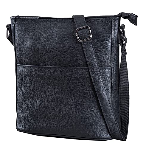 LEABAGS Leder Handtasche Damen I Premium Echtleder Umhängetasche I Damen Schultertasche I Damentasche I Tragetasche für Arbeit Uni Schule Freizeit I Größe L (31 x 23 x 6 cm) I Nappa Schwarz von LEABAGS