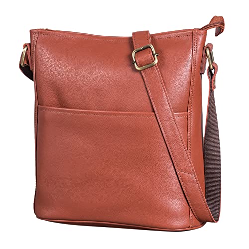 LEABAGS Leder Handtasche Damen I Premium Echtleder Umhängetasche I Damen Schultertasche I Damentasche I Tragetasche für Arbeit Uni Schule Freizeit I Größe M (24 x 23 x 6 cm) I Nappa Rotbraun von LEABAGS