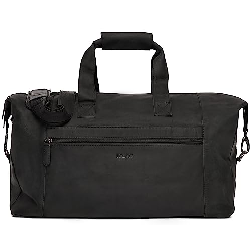 LEABAGS Leder Weekender Damen & Herren I Echtleder Premium Reisetasche I 41 l Sporttasche I Duffle Travel Gym Bag I Sporttasche I Trainingstasche I Tasche Flugzeug I groß I Nature Schwarz von LEABAGS