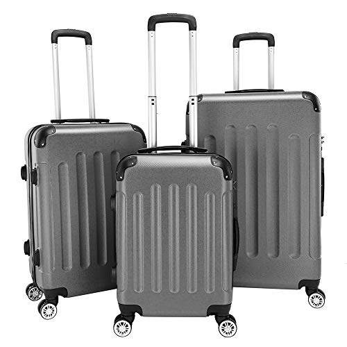 LEADZM 3er Hartschalen Koffer Set Rollkoffer Reisekoffer Set ABS-Trolley-Koffer, Hartschalenkoffer, Handgepäck, 4 Rollen (Dunkelgrau) von LEADZM