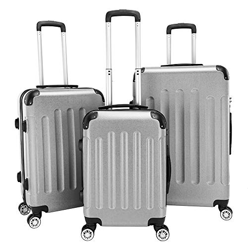 LEADZM 3er Hartschalen Koffer Set Rollkoffer Reisekoffer Set ABS-Trolley-Koffer, Hartschalenkoffer, Handgepäck, 4 Rollen (Grau) von LEADZM