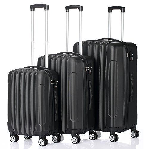 LEADZM Kofferset 3 Teilig, Hartschale Reisekoffer mit 4 Rollen und TSA Zahlenschloss, Handgepäck Koffer, ABS-Trolley-Koffer, Schwarz von LEADZM