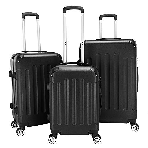 LEADZM Koffer Set 3 Teilig, Reisekoffer Set, Kofferset mit 4 Rollen und Zahlenschloss, Handgepäck Koffer, ABS Koffer Organizer, Teleskopgriff (Style 1, Schwarz) von LEADZM