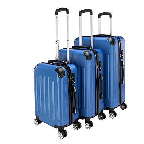 LEADZM Kofferset 3 Teilig Hartschale Reisekoffer mit 4 Rollen und TSA Zahlenschloss, Handgepäck Koffer, ABS-Trolley-Koffer (Dunkelblau) von LEADZM