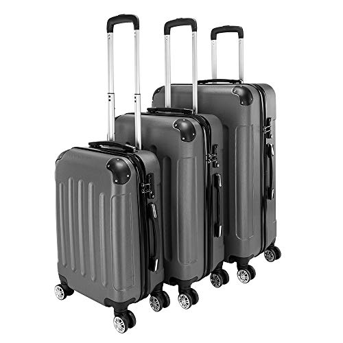 LEADZM Kofferset 3 Teilig Hartschale Reisekoffer mit 4 Rollen und TSA Zahlenschloss, Handgepäck Koffer, ABS-Trolley-Koffer (Dunkelgrau) von LEADZM