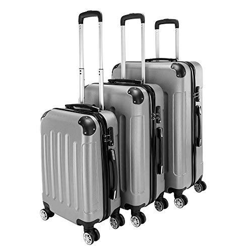 LEADZM Kofferset 3 Teilig Hartschale Reisekoffer mit 4 Rollen und TSA Zahlenschloss, Handgepäck Koffer, ABS-Trolley-Koffer (Grau) von LEADZM