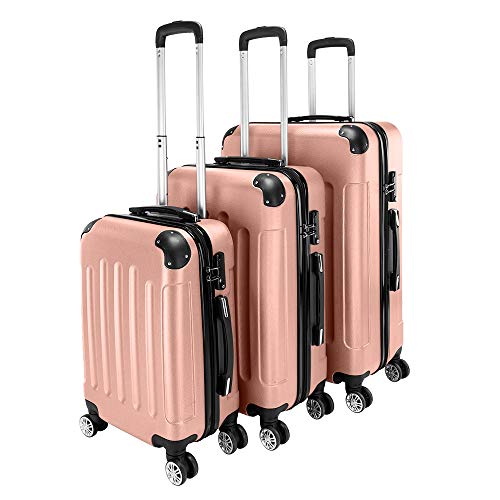 LEADZM Kofferset 3 Teilig Hartschale Reisekoffer mit 4 Rollen und TSA Zahlenschloss, Handgepäck Koffer, ABS-Trolley-Koffer (Rosegold) von LEADZM