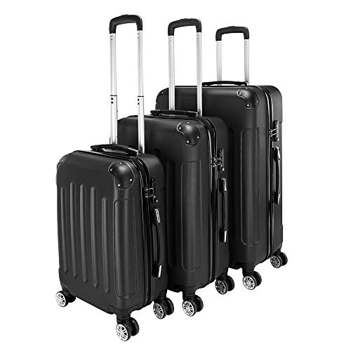 LEADZM Kofferset 3 Teilig Hartschale Reisekoffer mit 4 Rollen und TSA Zahlenschloss, Handgepäck Koffer, ABS-Trolley-Koffer (Schwarz) von LEADZM