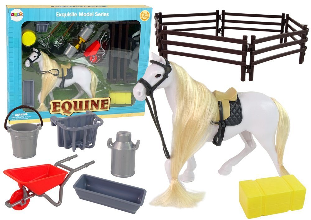 LEAN Toys Spielfigur Pferdefigur Pferd Tier Zubehör Spielzeug Mähne Schubkarre Zaumzeug Set von LEAN Toys