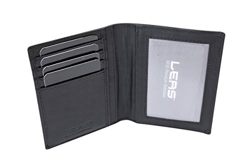 Ausweishülle Scheckkartenmappe Ausweismappe dünn mit RFID Schutz, Fahrzeugscheinmappe KFZ Mappe flach mit RFID Folie LEAS in Echt-Leder, schwarz von LEAS