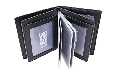 LEAS Ausweis- & Kreditkartenmappe/-hülle hochwertig verarbeitet mit RFID Schutzfolie Echt-Leder, schwarz Card-Collection von LEAS