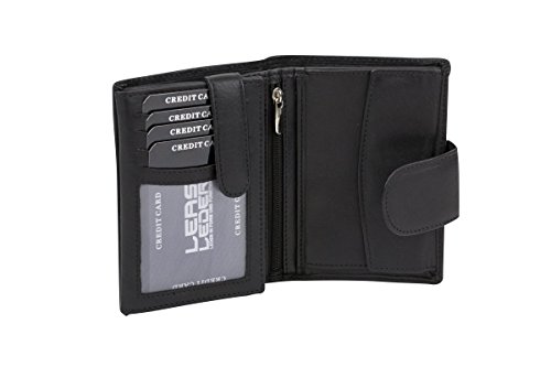 LEAS Damenbörse und Herrenbörse mit Außenriegel im Hochformat, Sicherheits Portemonnaie mit RFID Schutz Folie mit Geschenk Box Echt-Leder, schwarz von LEAS
