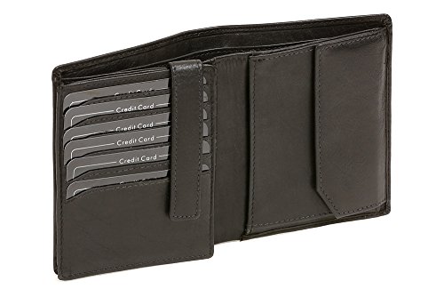 LEAS Große Geldbörse für viele Karten mit 18 Kreditkartenfächern deluxe Echt-Leder, schwarz Smart-Edition von LEAS