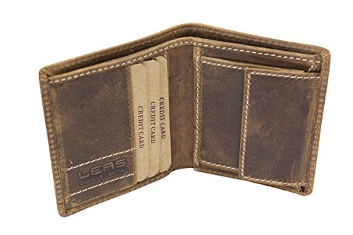 LEAS Mini Geldbörse im Used Look Echt-Leder, Cognac Hellbraun - Vintage-Collection von LEAS